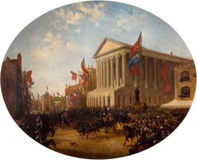 De Hertog van Cambridge verlaat het Stadhuis, Birmingham, 1857 door Samuel Lines