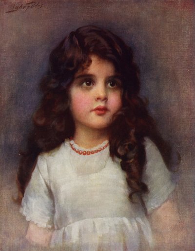 Krullend Haar: portret van een mooi jong meisje met lang donker krullend haar door Samuel Luke (after) Fildes