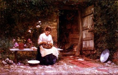 Aardappelen schillen door Samuel Luke Fildes