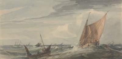 Schepen op een stormachtige zee door Samuel Owen