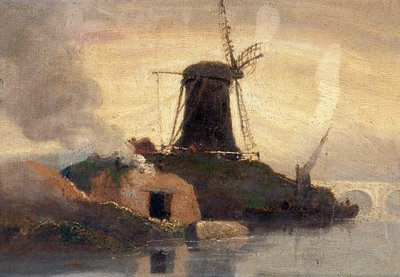 Molen en baksteenoven aan de rivier door Samuel Owen