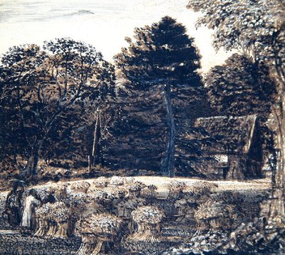 Een korenveld, Shoreham, bij schemering, ca. 1830 door Samuel Palmer