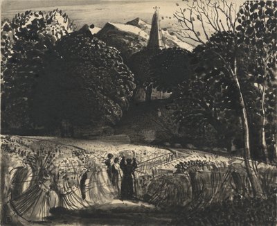 Korenveld en Kerk bij Maanlicht door Samuel Palmer