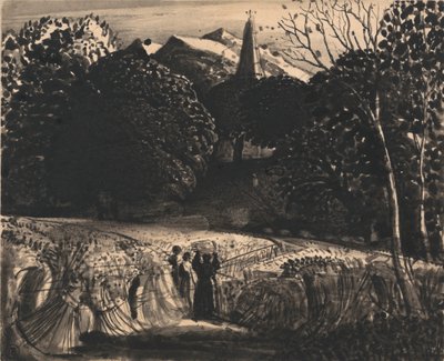 Korenveld en Kerk bij Maanlicht door Samuel Palmer