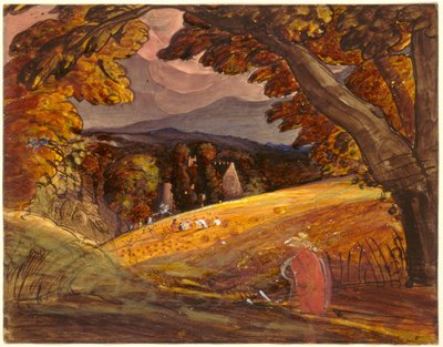 Oogsters bij vuurlicht door Samuel Palmer
