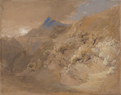 Mount Siabod vanaf Tyn-y-Coed nabij Capel Curig door Samuel Palmer
