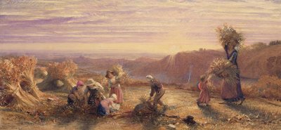 Zonsondergang over de oogstvelden door Samuel Palmer