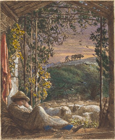 De Slapende Herder; Vroege Ochtend door Samuel Palmer