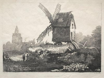 Een Serie Oude Gebouwen en Landelijke Huisjes in het Noorden van Engeland: In Crowland, Windmolen door Samuel Prout
