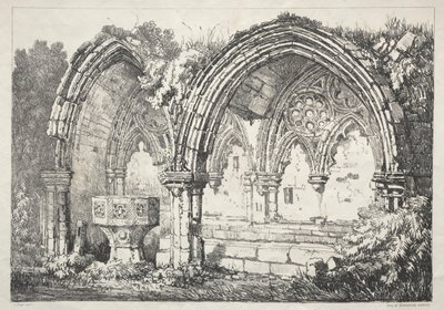 Een serie oude gebouwen en landelijke huisjes in het noorden van Engeland: Deel van Kirkham Abbey, 182 door Samuel Prout