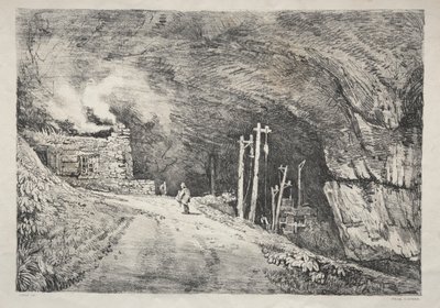 Een serie oude gebouwen en landelijke cottages in het noorden van Engeland: Peak Cavern, 1821 door Samuel Prout