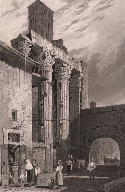 Zuilen van de Tempel van Mars Ultor, Rome, Italië, gravure door Samuel Prout door Samuel Prout