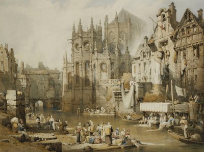 Figuren aan de Rivieroever bij St. Etienne, Caen door Samuel Prout