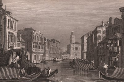 Gondels op het Canal Grande, Venetië, Italië, gravure naar tekening van Samuel Prout door Samuel Prout