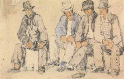 Groep van vier zittende mannen door Samuel Prout