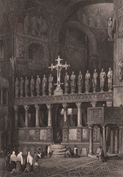 Iconostase in de Basiliek van San Marco, Venetië, Italië, gravure naar tekening van Samuel Prout door Samuel Prout