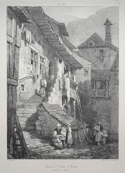 Ruïnes van de abdij van Baume. Interieur van de binnenplaats door Samuel Prout
