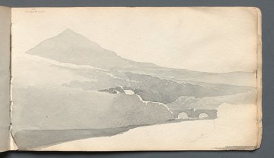 Schetsboek: Bergachtig landschap met brug, 1814 door Samuel Prout