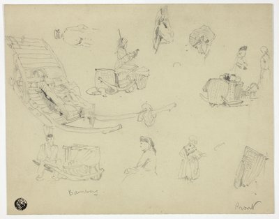 Schetsen van figuren, sleeën bij Bambarg door Samuel Prout