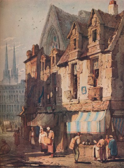 Straatscène, Bayeux, Normandië, ca. 1828 door Samuel Prout