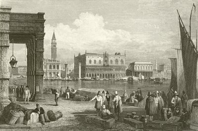 Het Grote Kanaal en het Dogepaleis, Venetië door Samuel Prout