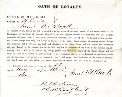 Loyaliteitseed van Samuel R. Black uit Missouri, County of St. Louis door Samuel R. Black