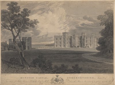 Zuidwestelijk uitzicht op Dunster Castle, Somersetshire door Samuel Rawle