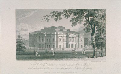 Uitzicht op York House en Green Park, ca. 1800 door Samuel Rawle