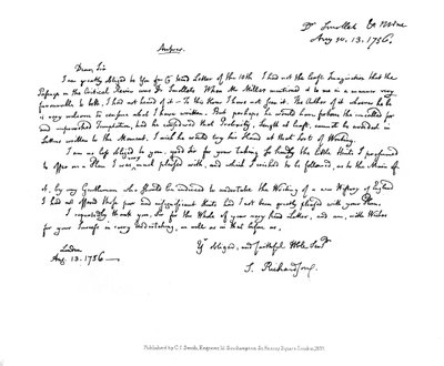 Een brief van Samuel Richardson aan Dr. Smollett, 1756, 1840 door Samuel Richardson
