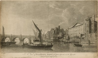 Een uitzicht op de Westminster Bridge met aangrenzende delen zoals in het jaar 1760 door Samuel Scott