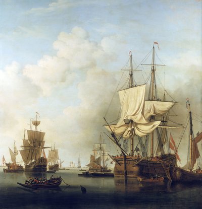Deense houttransportschip, in de monding van de Theems, naar Gravesend, Engeland door Samuel Scott