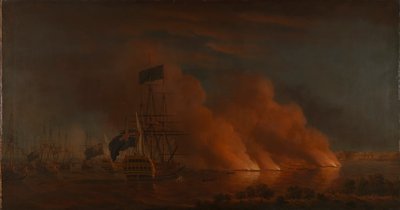 Franse vuurvlotten vallen de Britse vloot aan bij Quebec, 28 juni 1759 door Samuel Scott