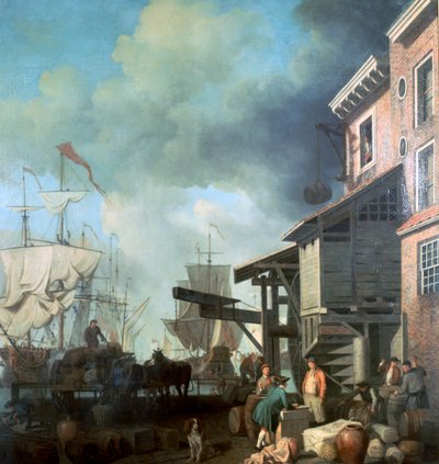 Schilderij van Old Custom House Quay, 18e eeuw door Samuel Scott