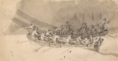 Twee Boten met Bemanning, Studie voor De Royal William op Zee door Samuel Scott