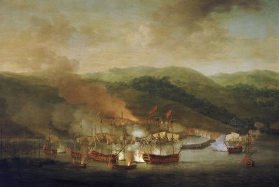 Oorlog van de Oostenrijkse Successie (1740-1748): het bombardement van Bastia (Frankrijk), 6 november door Samuel Scott