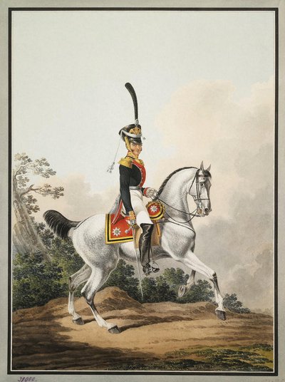 Veld-officier van het Preobrazhensky Regiment te paard, begin 19e eeuw door Samuel Shiflard