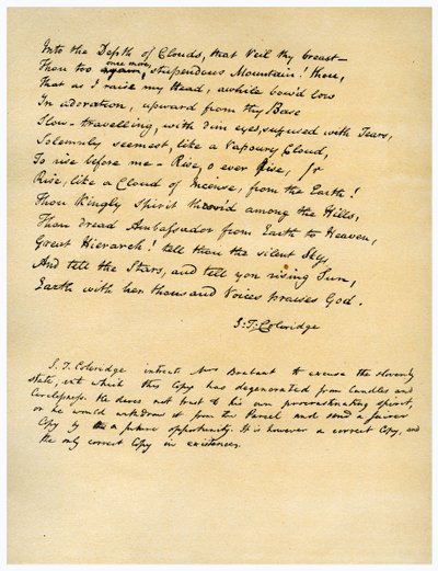 Hymne voor zonsopgang in de Vale of Chamouny, voor het eerst gedrukt in 1802 door Samuel Taylor Coleridge