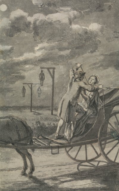 Moord in de koets (Waarschijnlijk een ontwerp voor The Tyburn Chronicle) door Samuel Wale