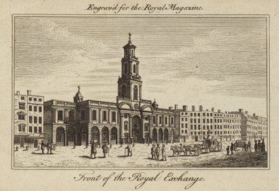 De voorkant van de Royal Exchange in de City of London door Samuel Wale