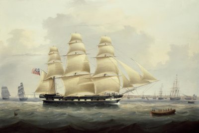 Een Britse koopvaarder aan de zuidkust door Samuel Walters