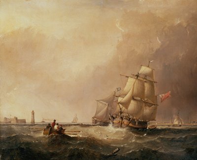 Een Uitzicht op de Haven van Mersey en een Uitzicht op Schepen bij Douglas, Isle of Man door Samuel Walters