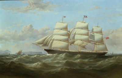 De Britse koopvaarder Clifford op de terugreis van haar eerste reis naar India door Samuel Walters