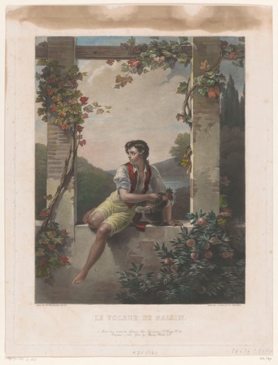 Jongen met hoed vol druiven door Samuel William Reynolds (I)