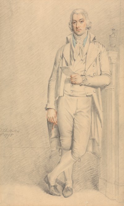 Een Heer, Volledig, Houdend een Papier en Potlood door Samuel de Wilde