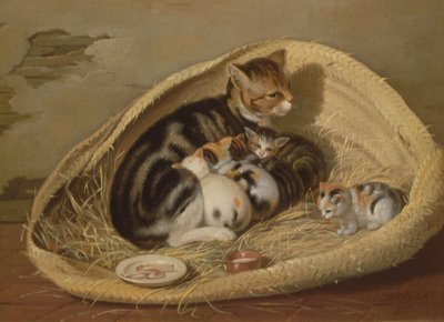 Kat met Haar Kittens in een Mand, 1797 door Samuel de Wilde