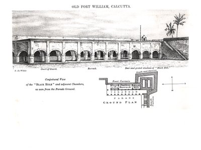 Oude Fort William, Calcutta, met een vermoedelijke weergave van het 