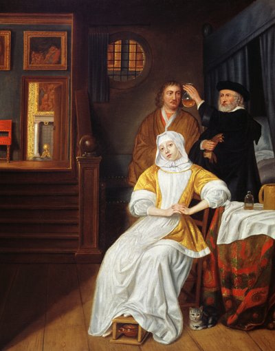 Een Dokter Bezoekt een Jonge Dame in een Slaapkamer door Samuel van Hoogstraten