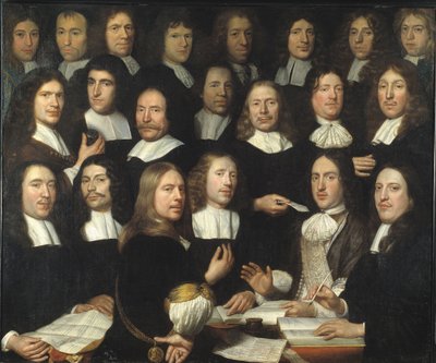 Groepsportret van de muntmeesters van Dordrecht door Samuel van Hoogstraten