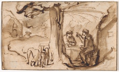 Jakob en Esau (recto); Hoofd van een slapende jonge vrouw (verso) door Samuel van Hoogstraten