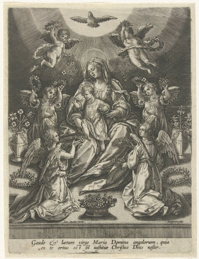 Madonna met kind omgeven door engelen door Samuel van Hoogstraten